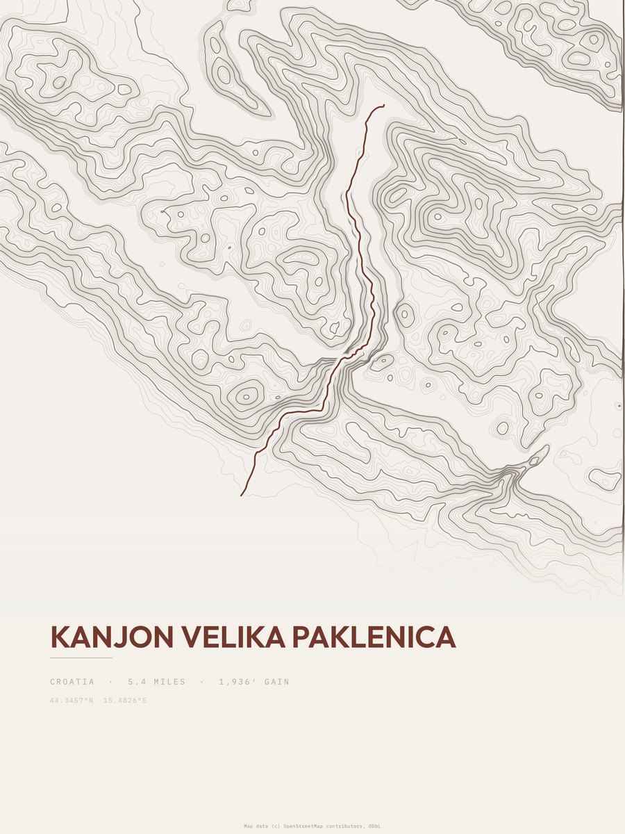 Kanjon Velika Paklenica topographic trail print