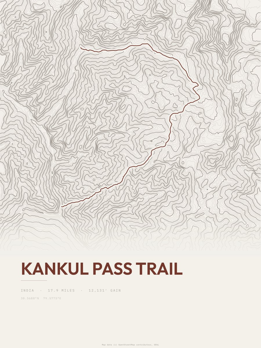 Kankul Pass Trail topographic trail print