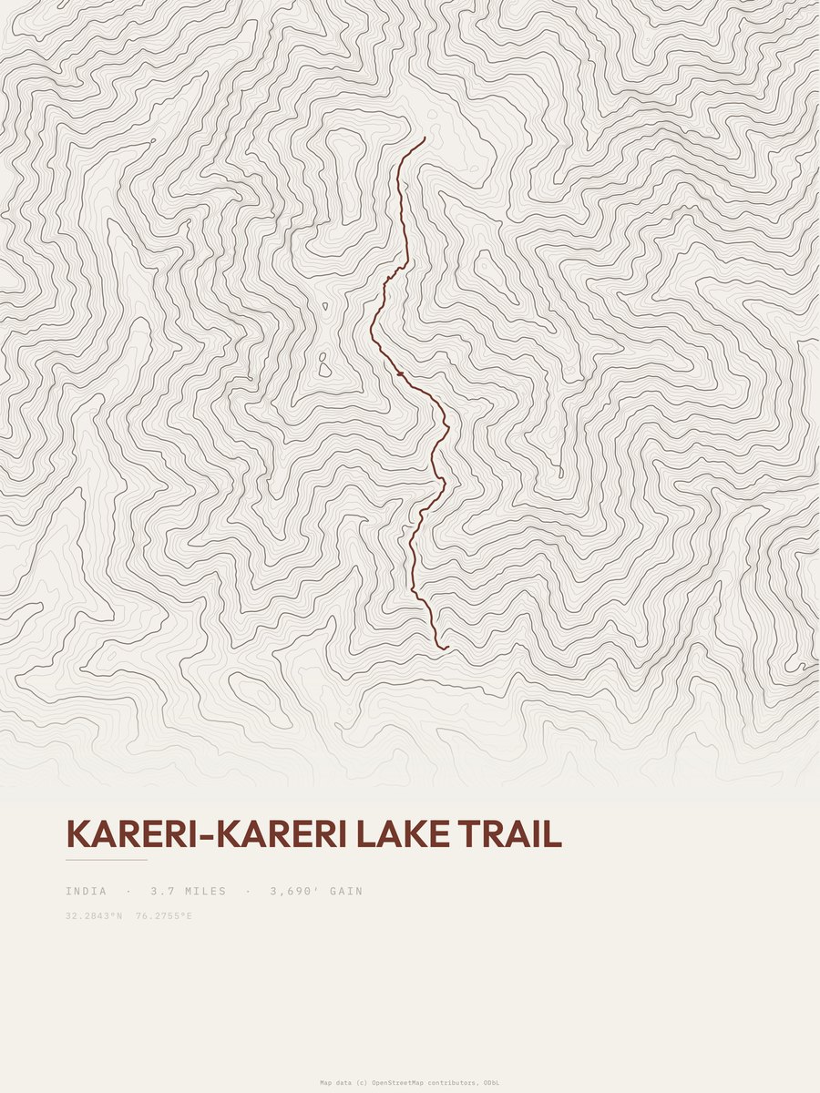 Kareri-Kareri Lake Trail topographic trail print