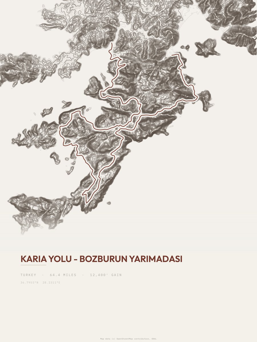 Karia Yolu - Bozburun Yarımadası topographic trail print