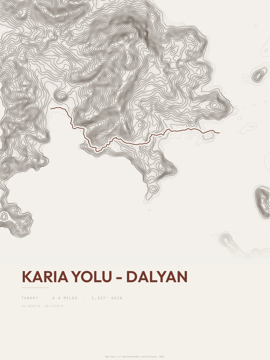 Karia Yolu - Dalyan topographic trail print