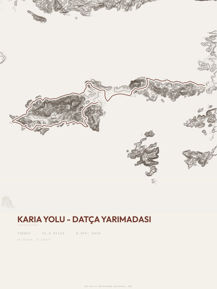 Karia Yolu - Datça Yarımadası topographic trail print