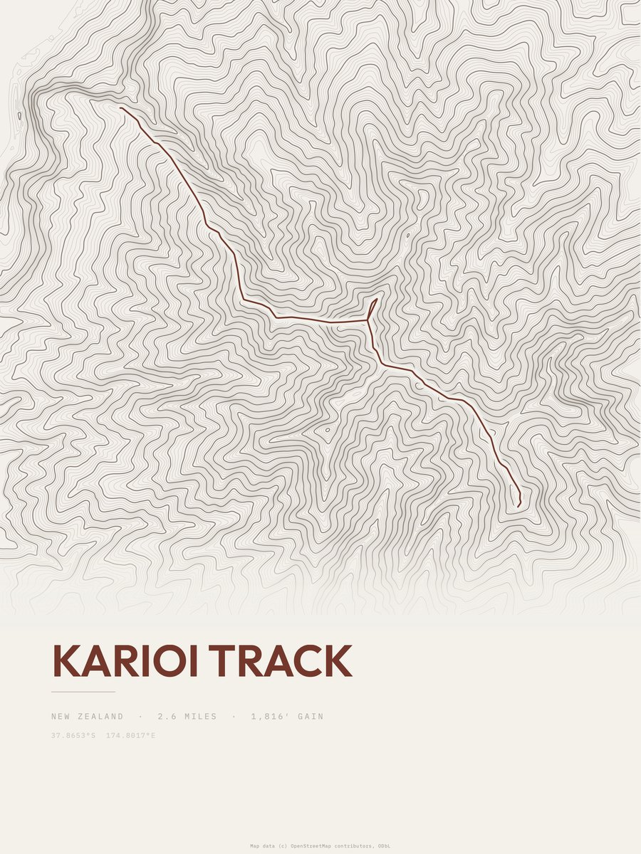 Karioi Track topographic trail print