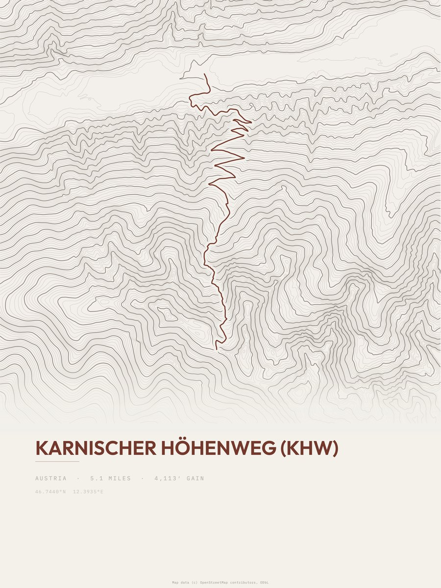 Karnischer Höhenweg topographic trail print