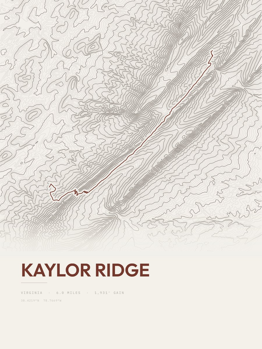 Kaylor Ridge topographic trail print