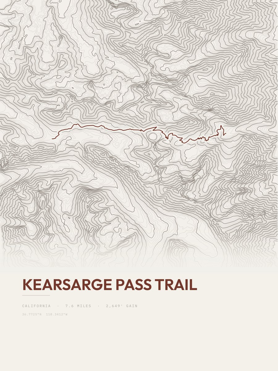 Kearsarge Pass Trail topographic trail print
