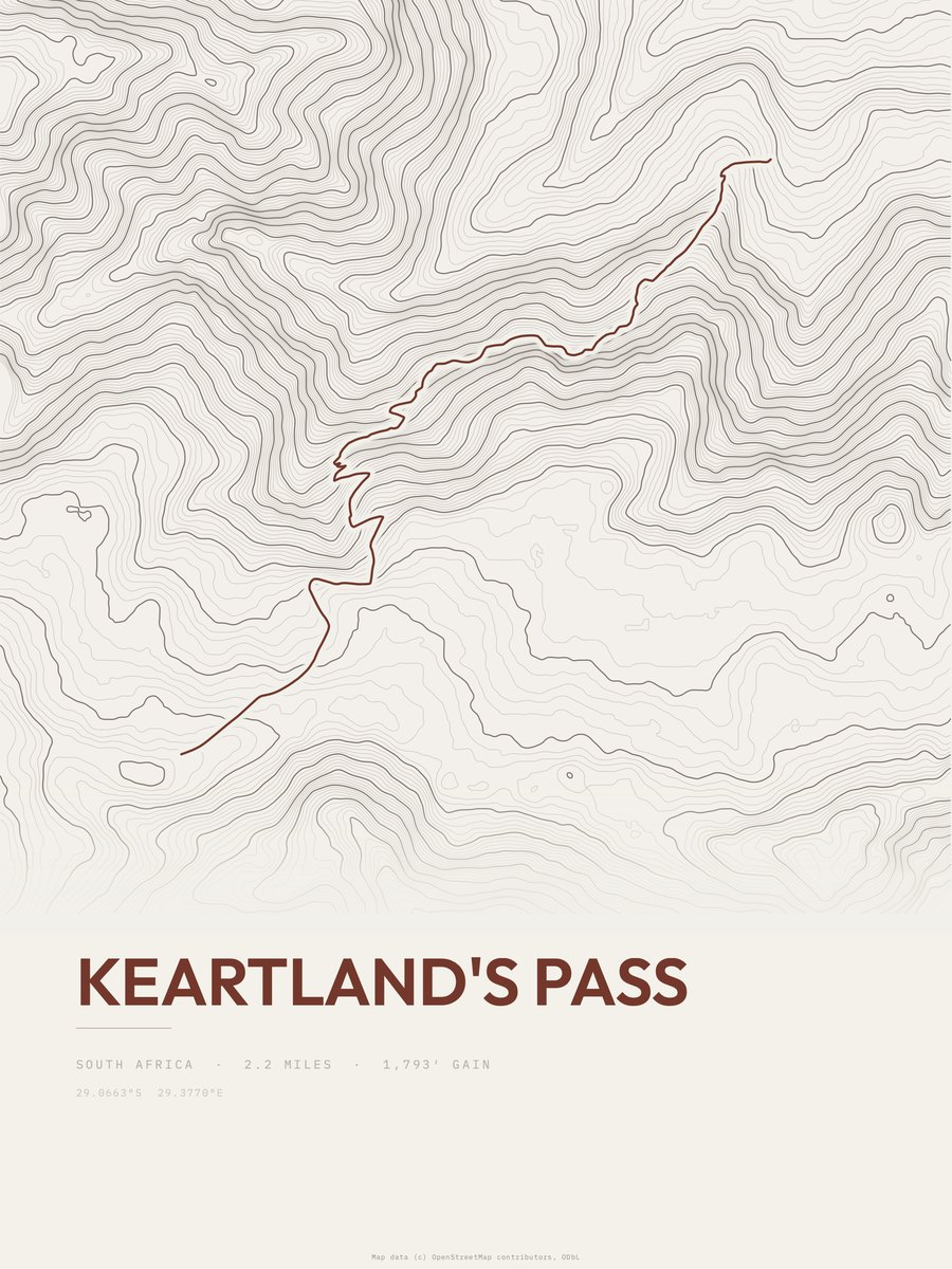 Keartland's Pass topographic trail print