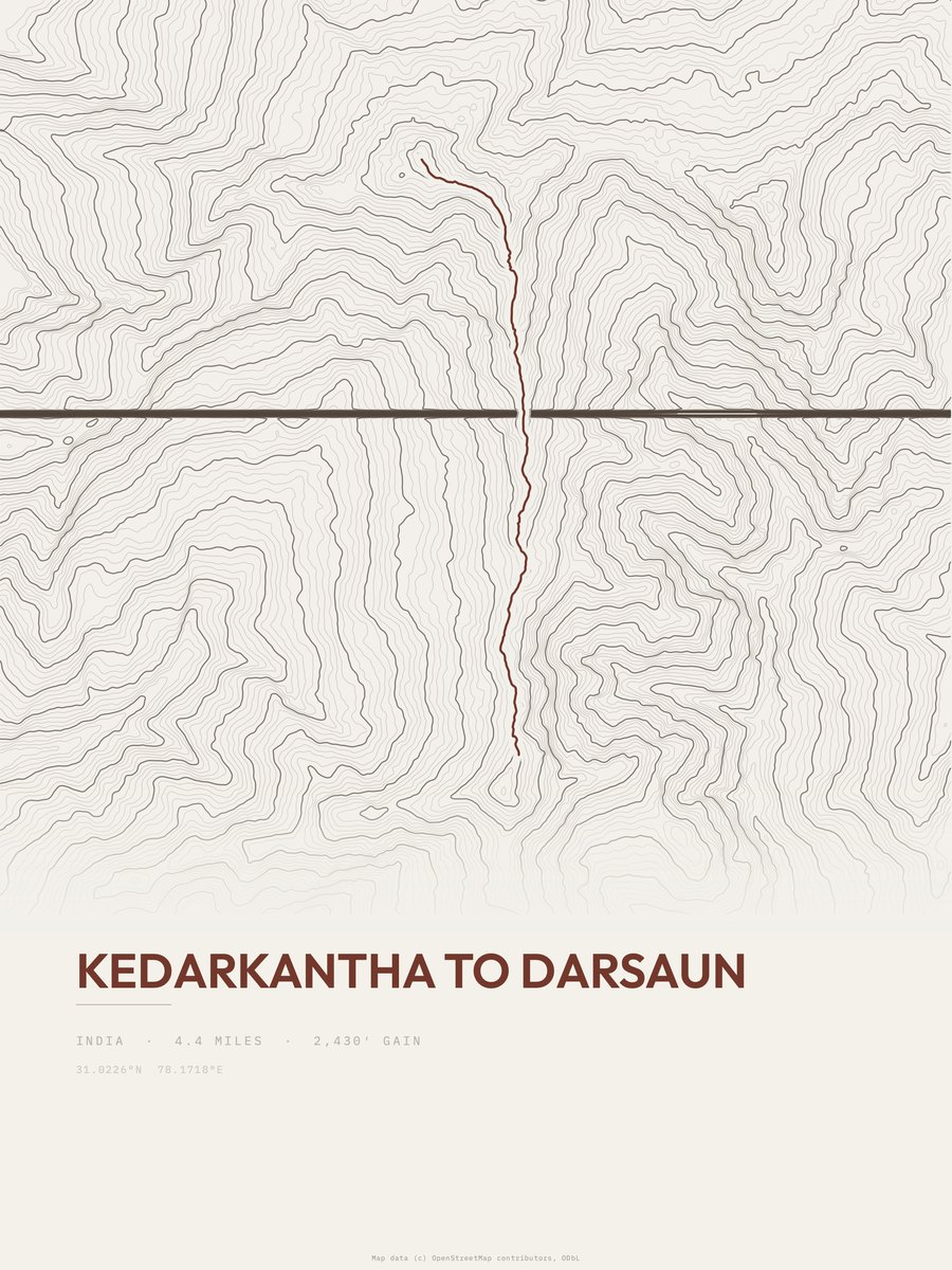 Kedarkantha to Darsaun Topographic print