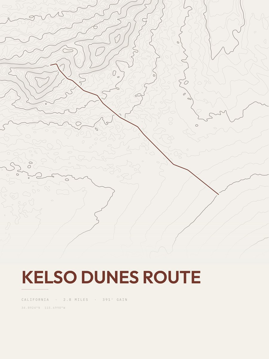 Kelso Dunes Route Topographic print
