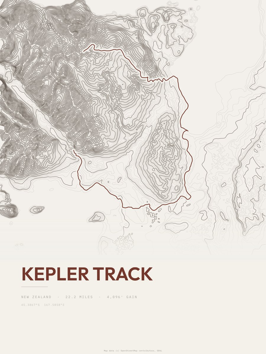 Kepler Track topographic trail print