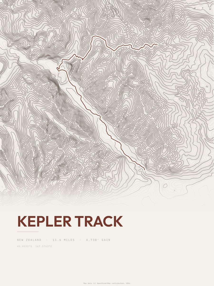 Kepler Track topographic trail print
