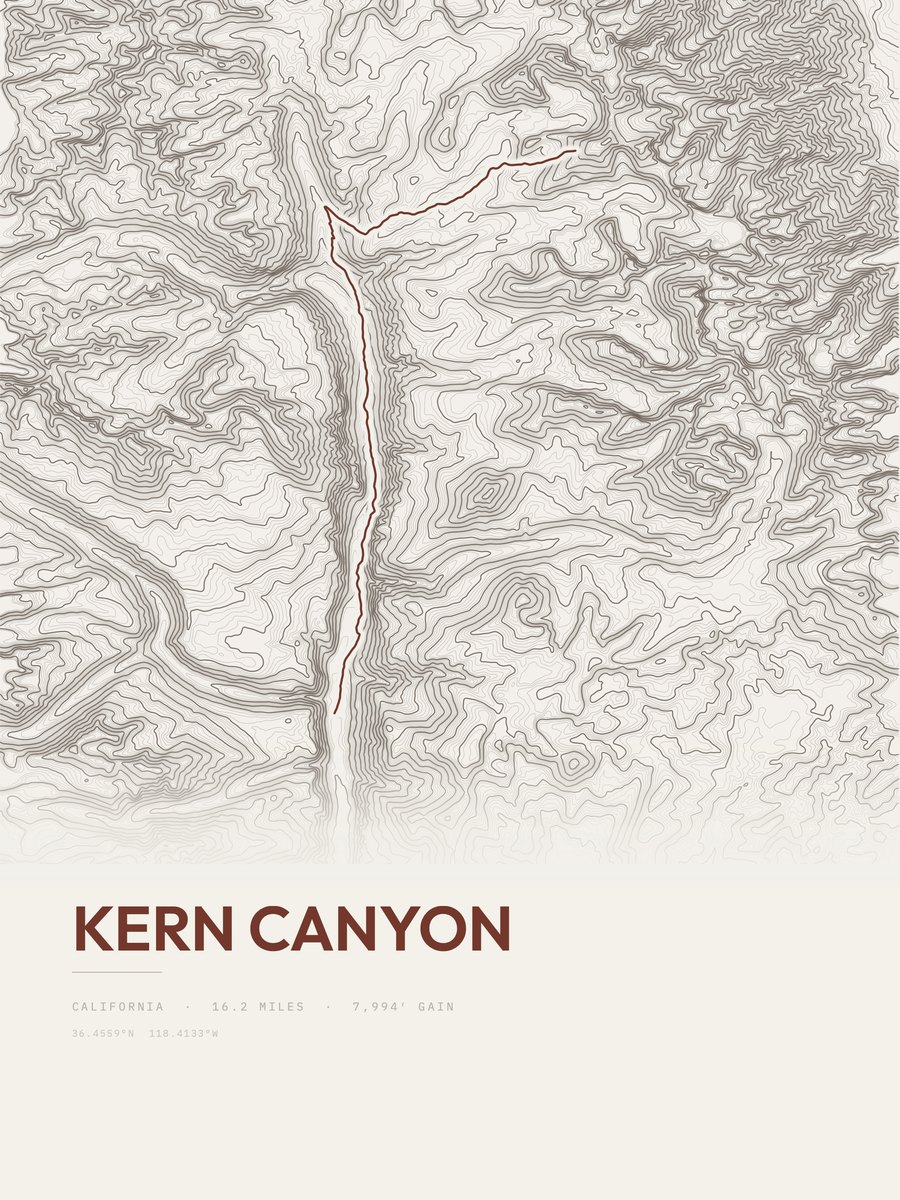 Kern Canyon topographic trail print