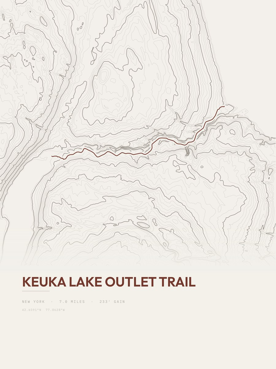 Keuka Lake Outlet Trail topographic trail print