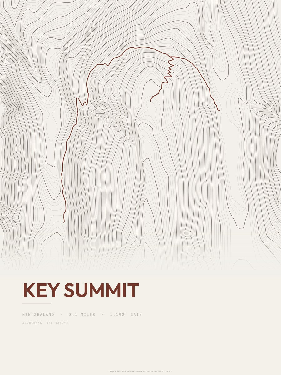 Key Summit topographic trail print