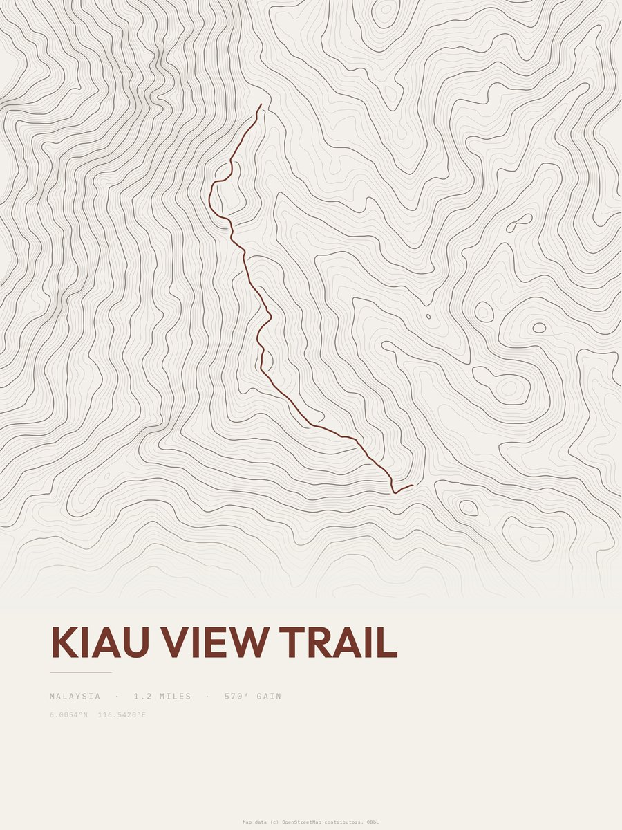 Kiau View Trail topographic trail print