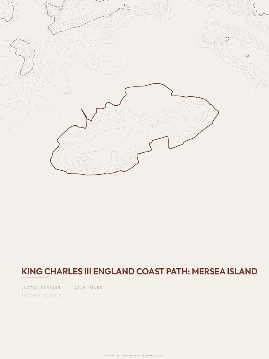 England Coast Path topographic trail print