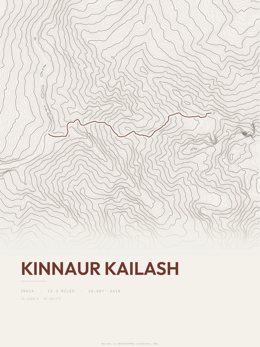 Kinnaur Kailash topographic trail print