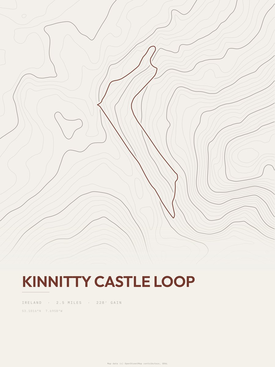 Kinnitty Castle Loop topographic trail print