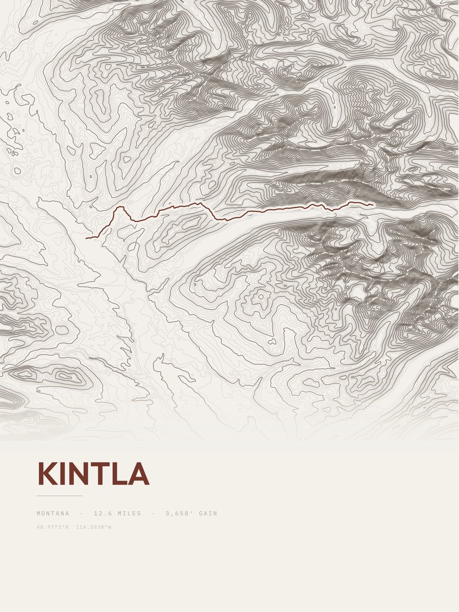 Kintla topographic trail print