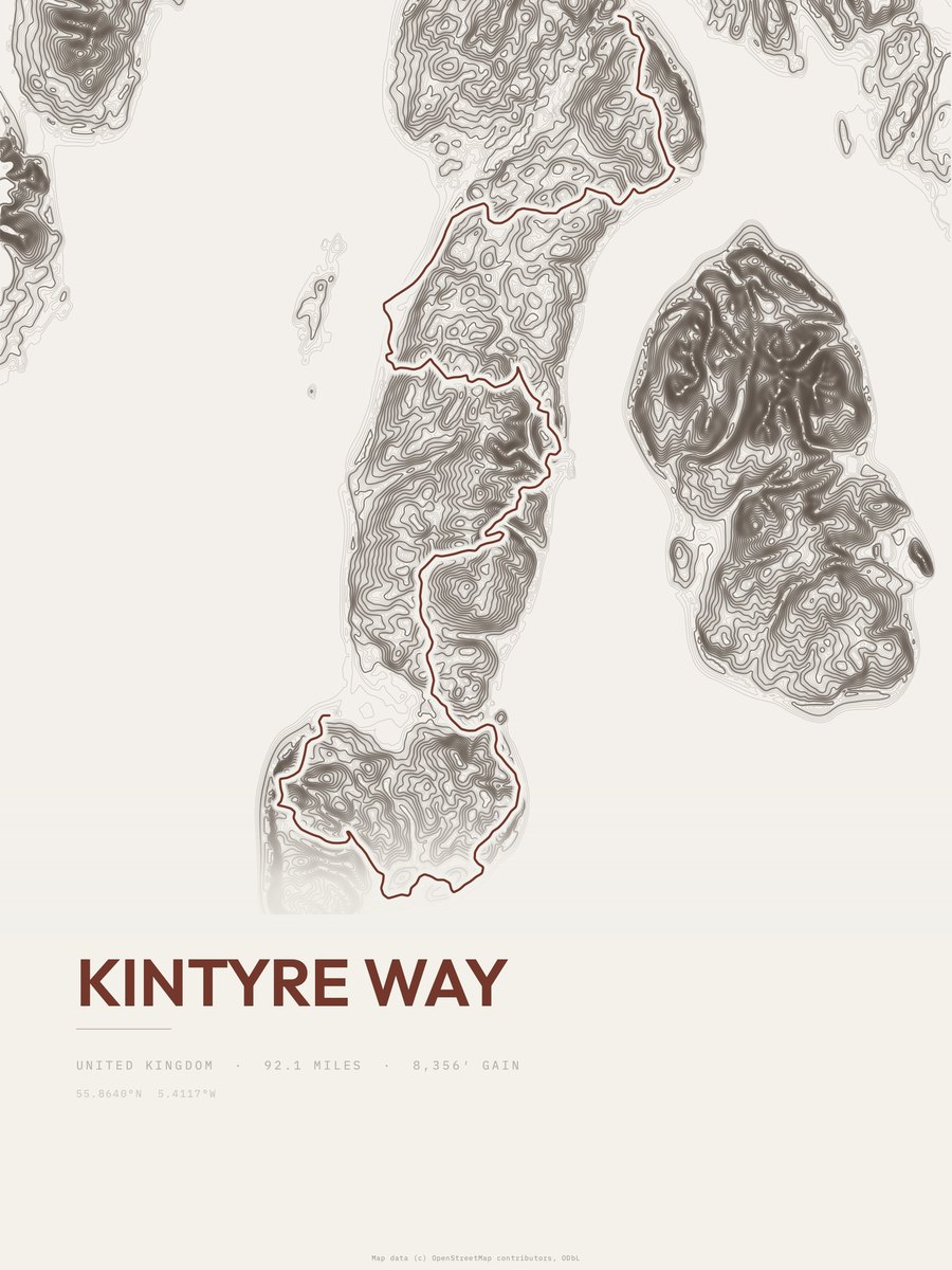 Kintyre Way topographic trail print