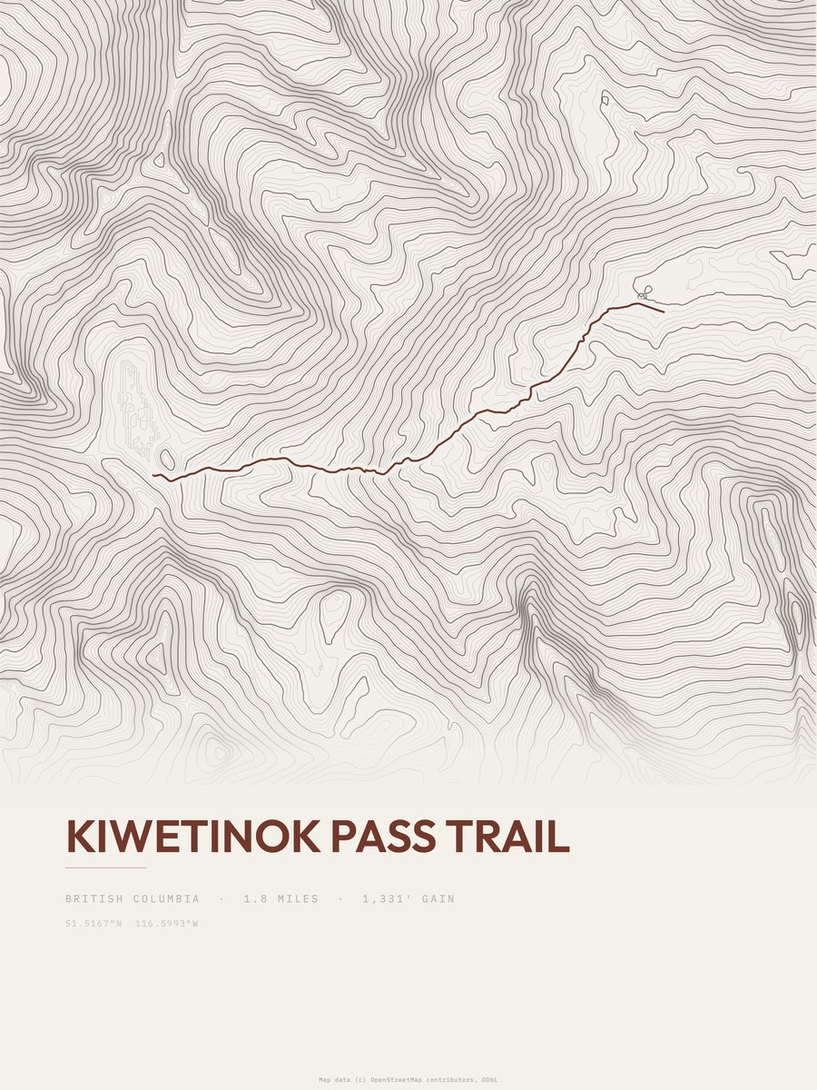 Kiwetinok Pass Trail topographic trail print
