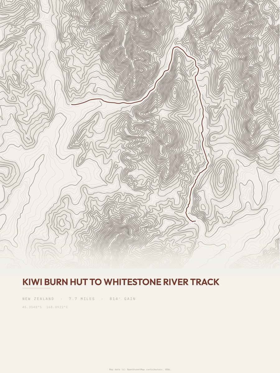 Whitestone River Track Topographic print