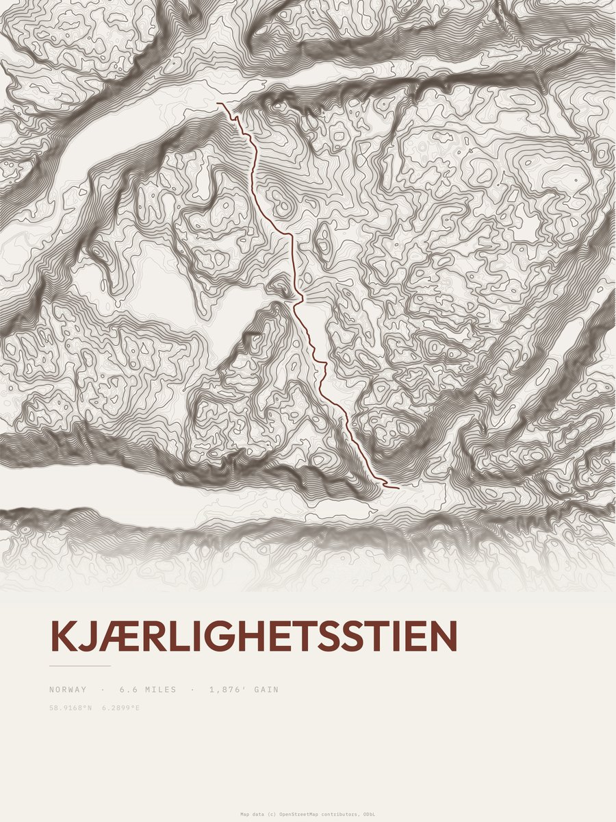 Kjærlighetsstien topographic trail print