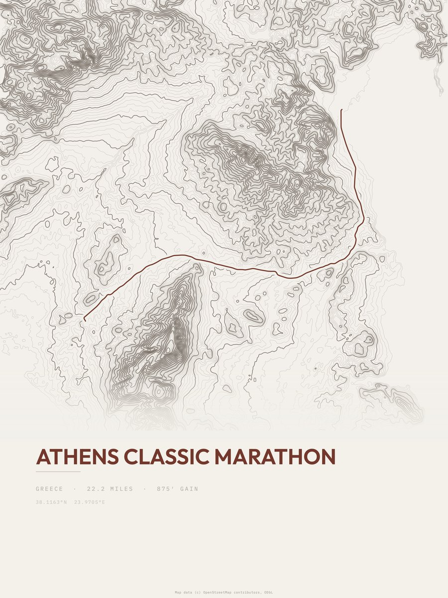 Athens Classic Marathon topographic trail print