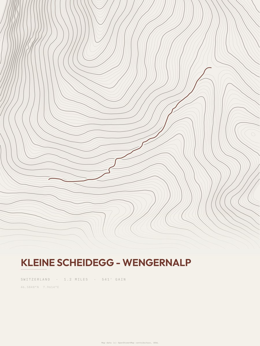Kleine Scheidegg - Wengernalp topographic trail print