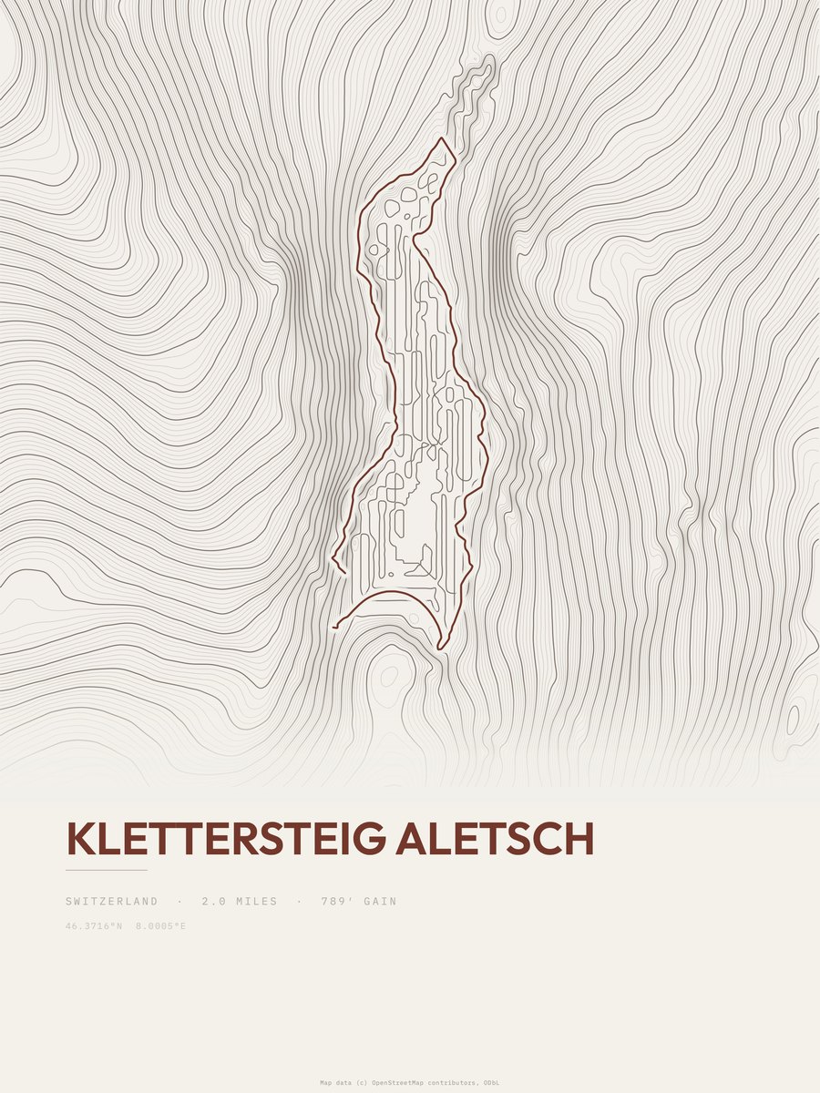Klettersteig Aletsch Topographic print