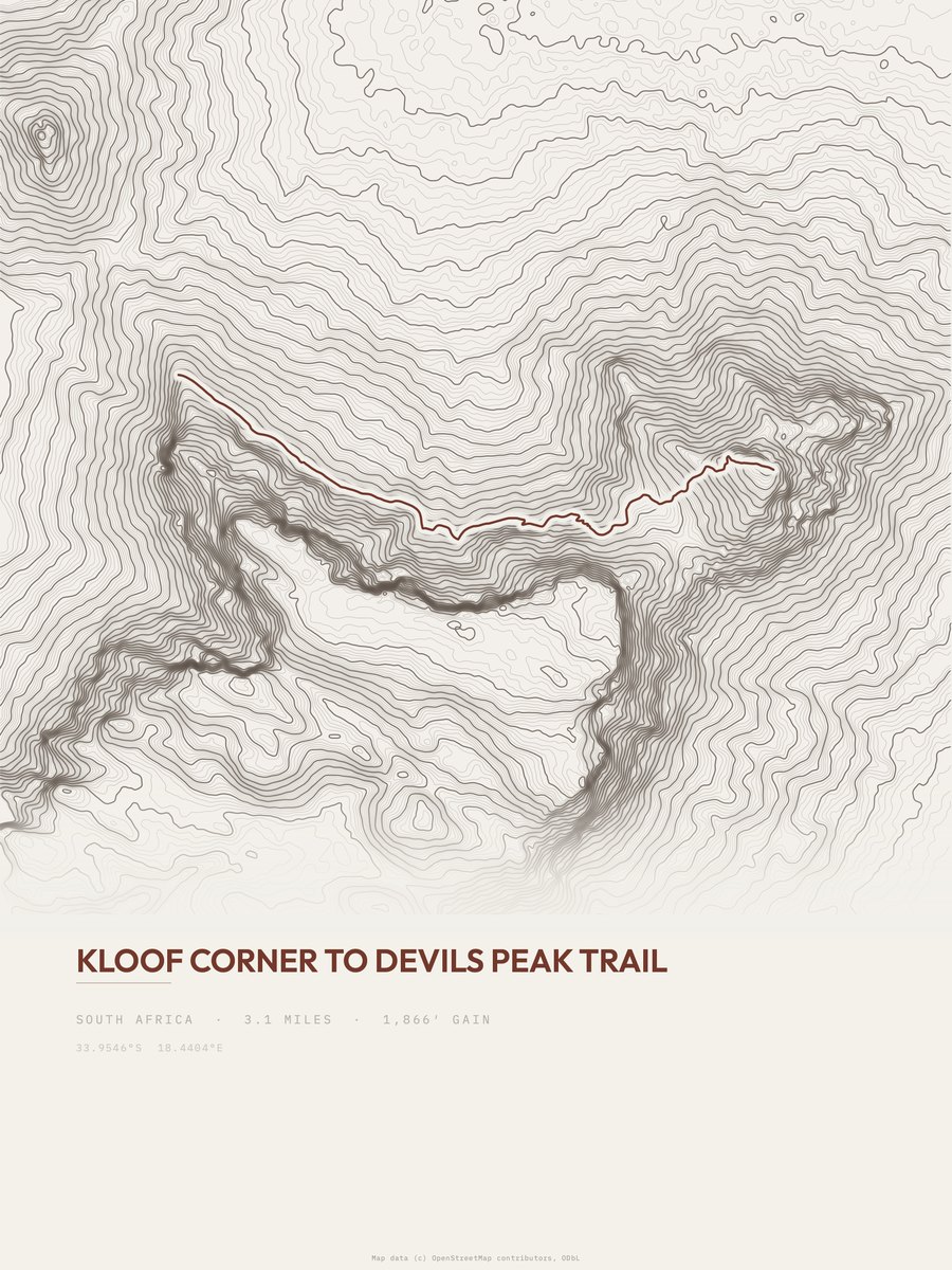 Devils Peak Trail topographic trail print