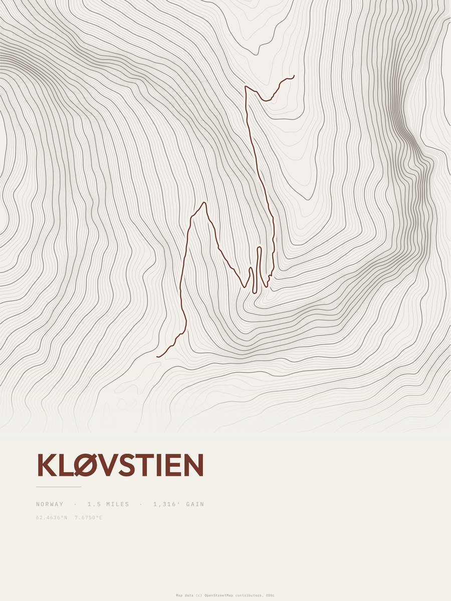 Kløvstien Topographic print