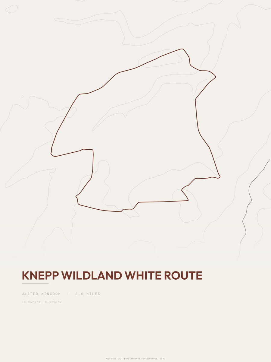 Knepp Wildland White Route topographic trail print