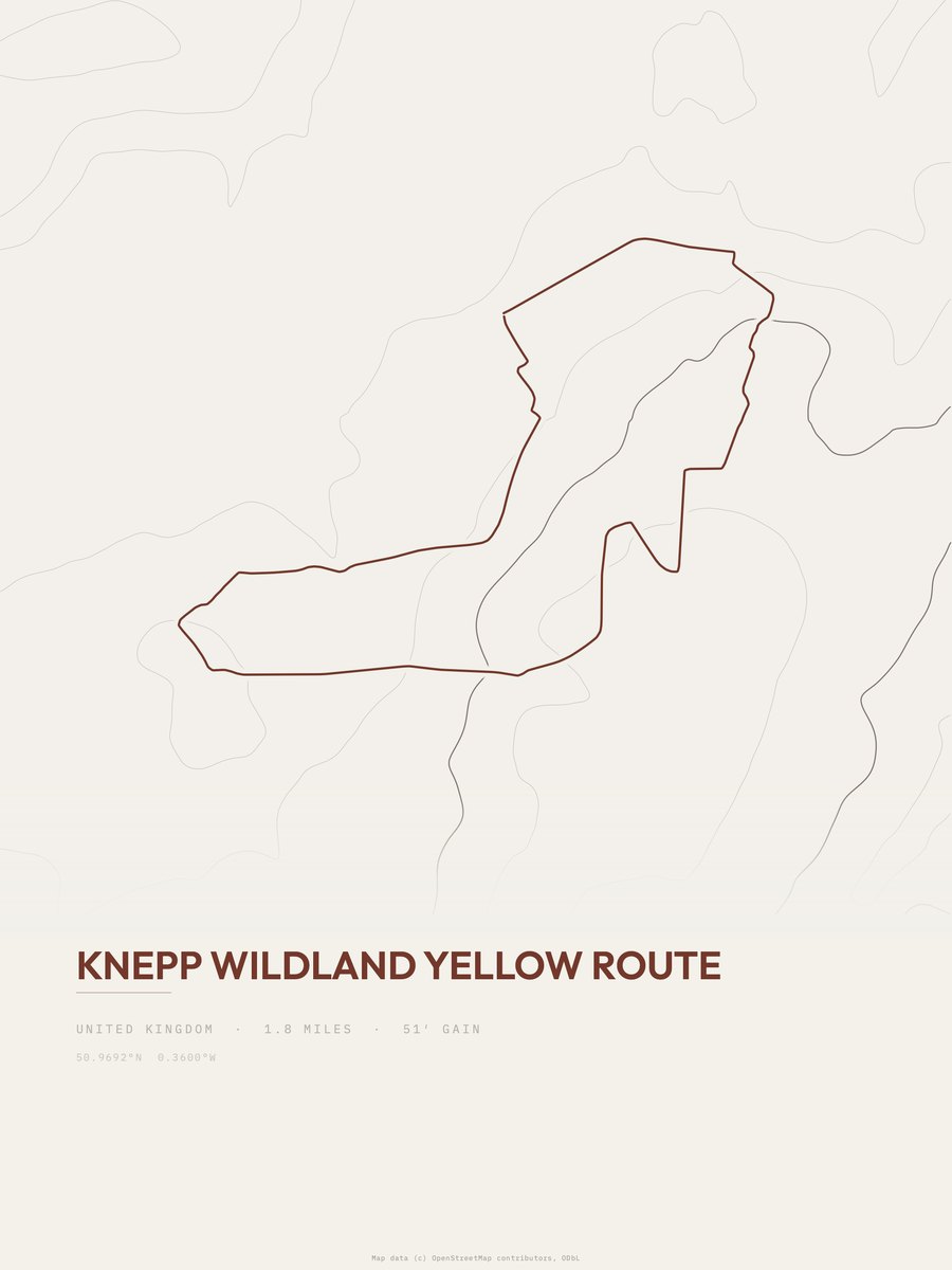 Knepp Wildland Yellow Route topographic trail print