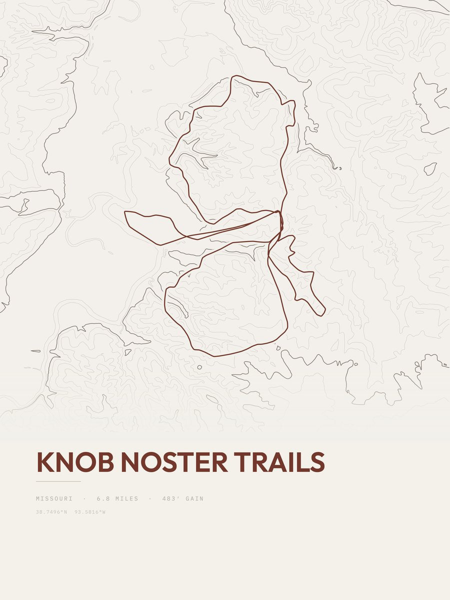 Knob Noster Trails topographic trail print
