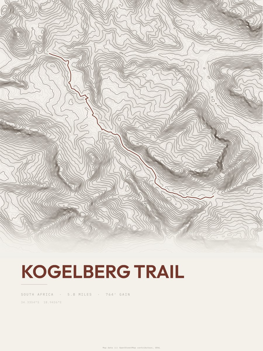 Kogelberg Trail topographic trail print