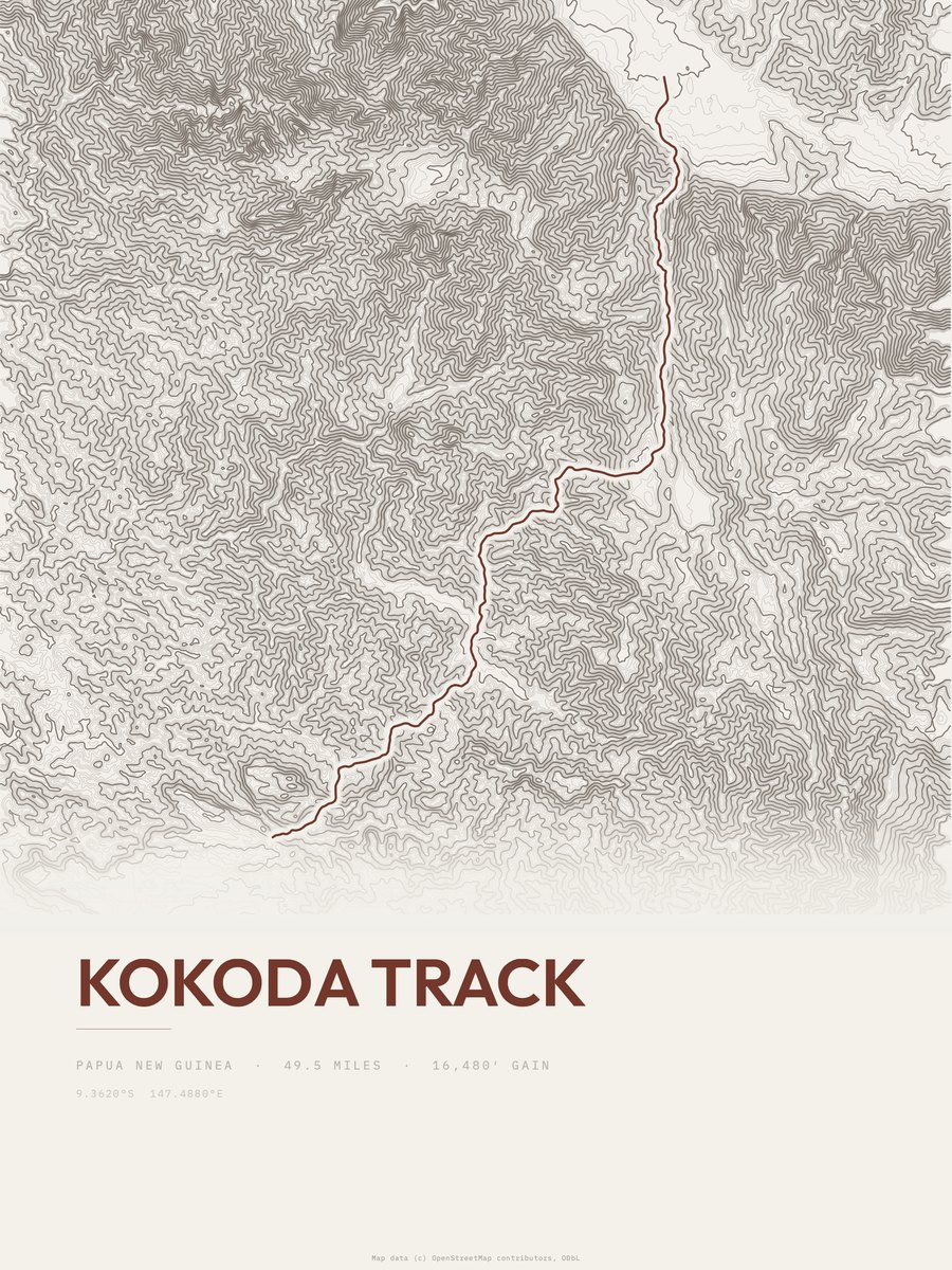 Kokoda Track Topographic print