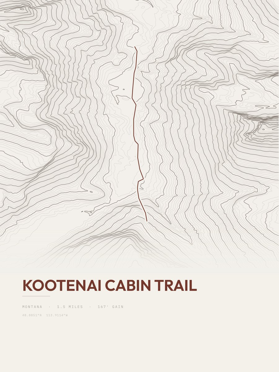 Kootenai Cabin Trail topographic trail print