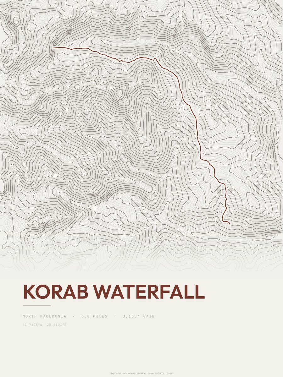 korab waterfall Topographic print
