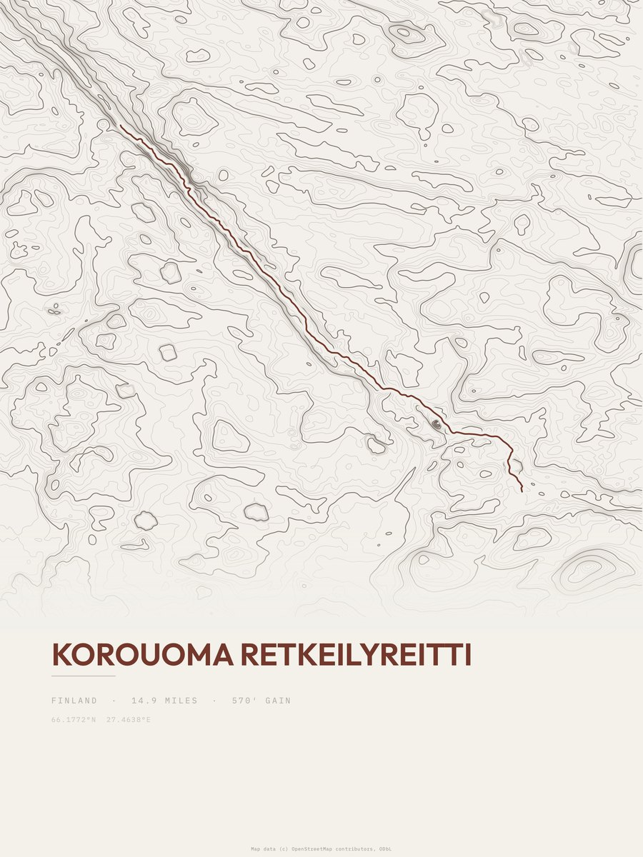 Korouoma retkeilyreitti topographic trail print