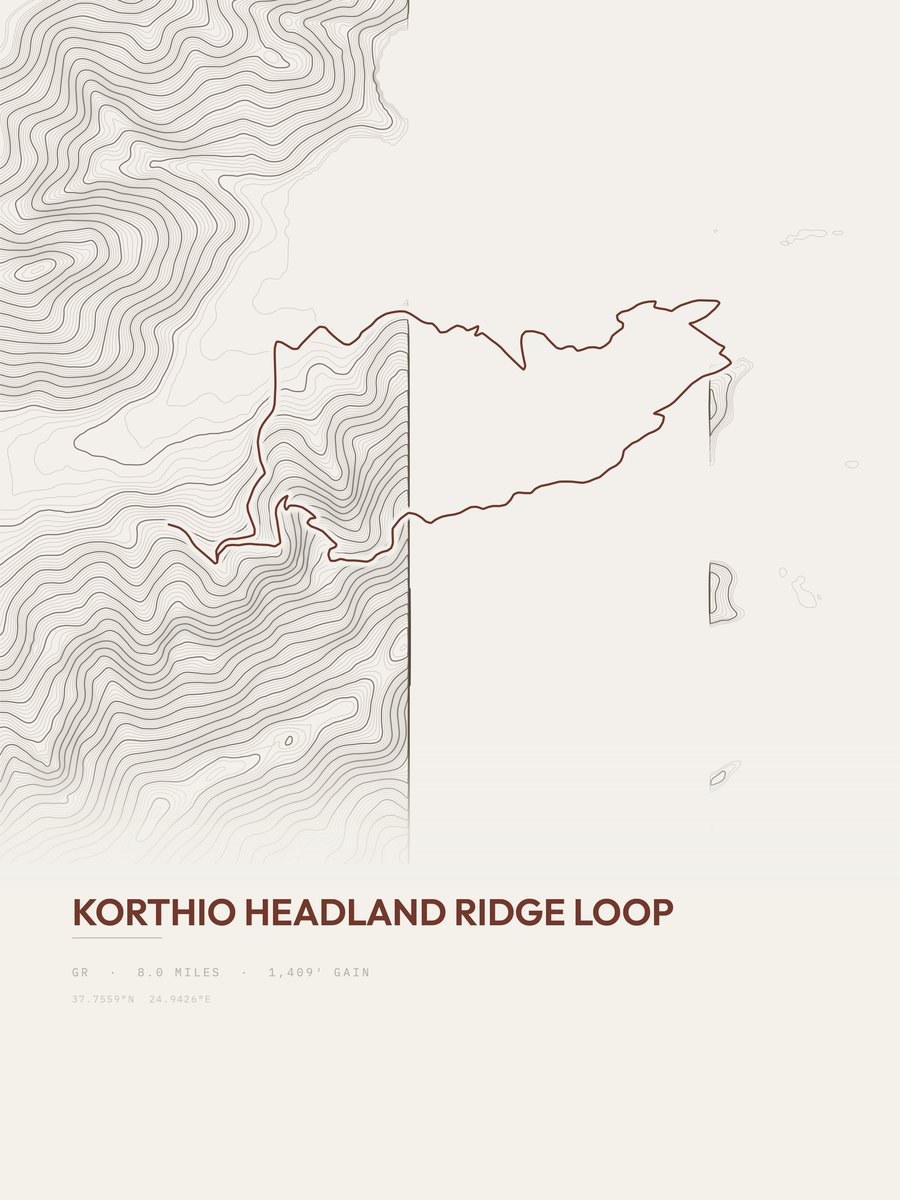 Korthio Headland Ridge Loop topographic trail print