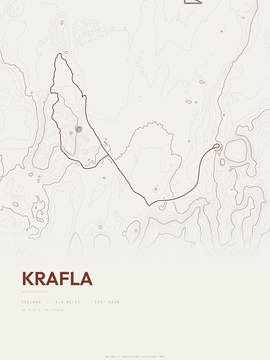 Krafla topographic trail print