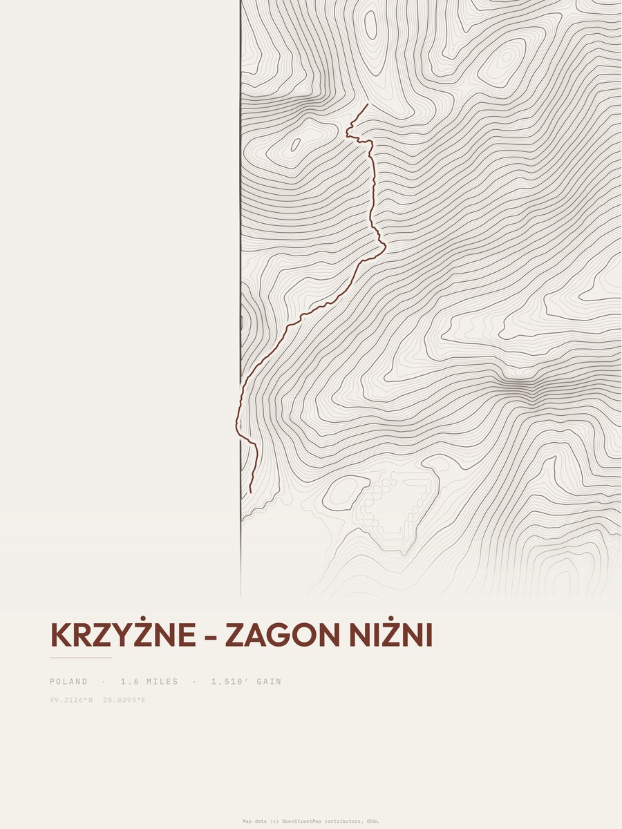 Krzyżne - Zagon Niżni topographic trail print