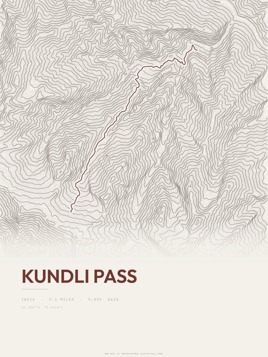 Kundli Pass topographic trail print