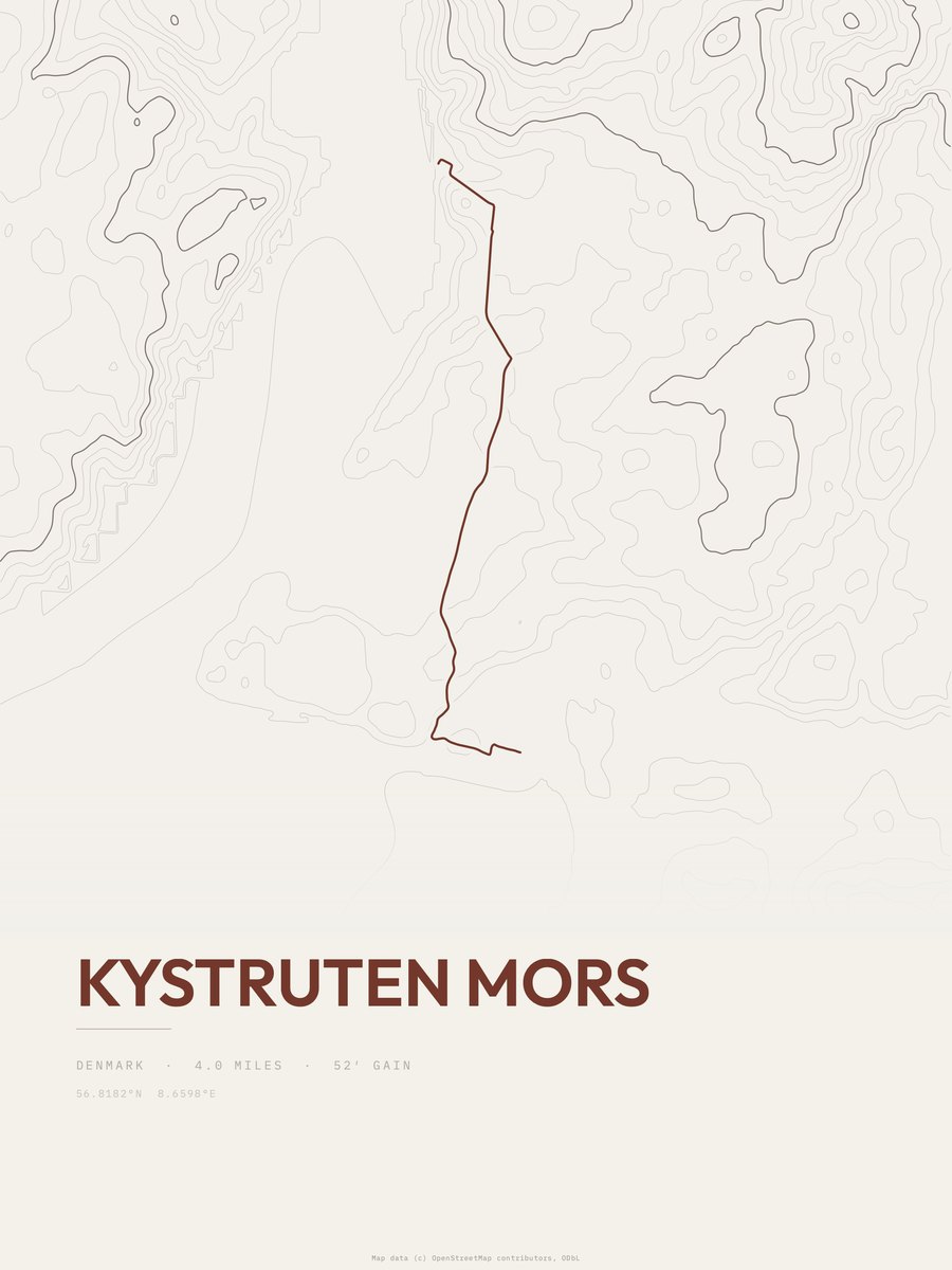 Kystruten Mors topographic trail print