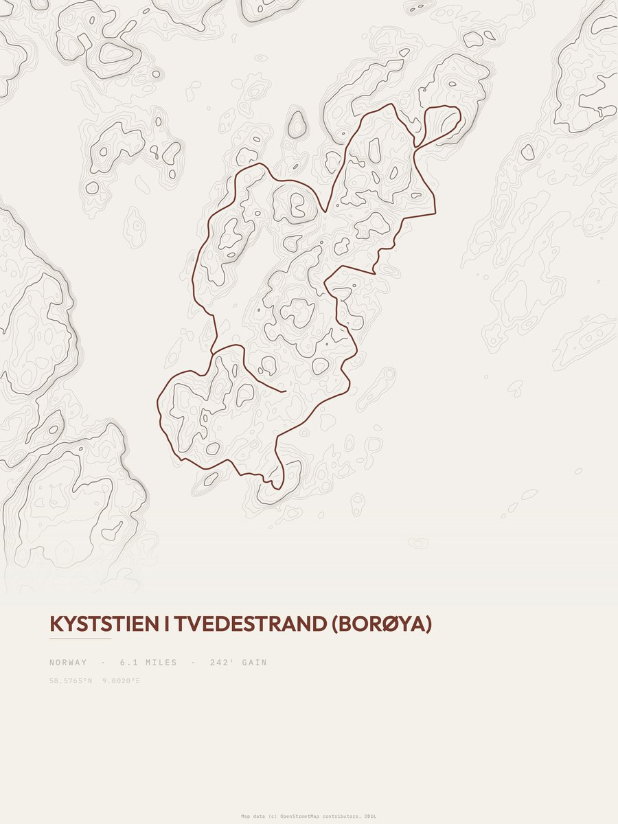 Kyststien i Tvedestrand (Borøya) Topographic print