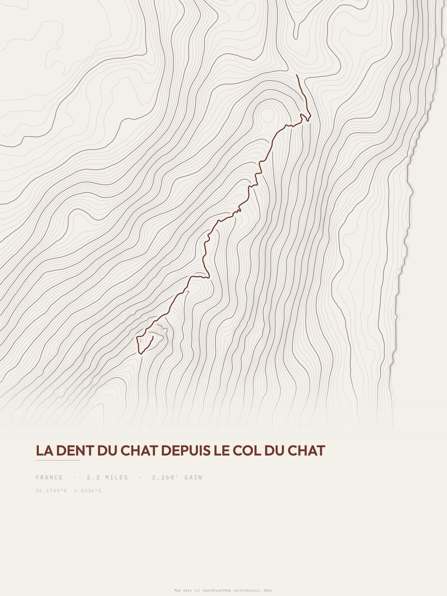 La Dent du Chat topographic trail print