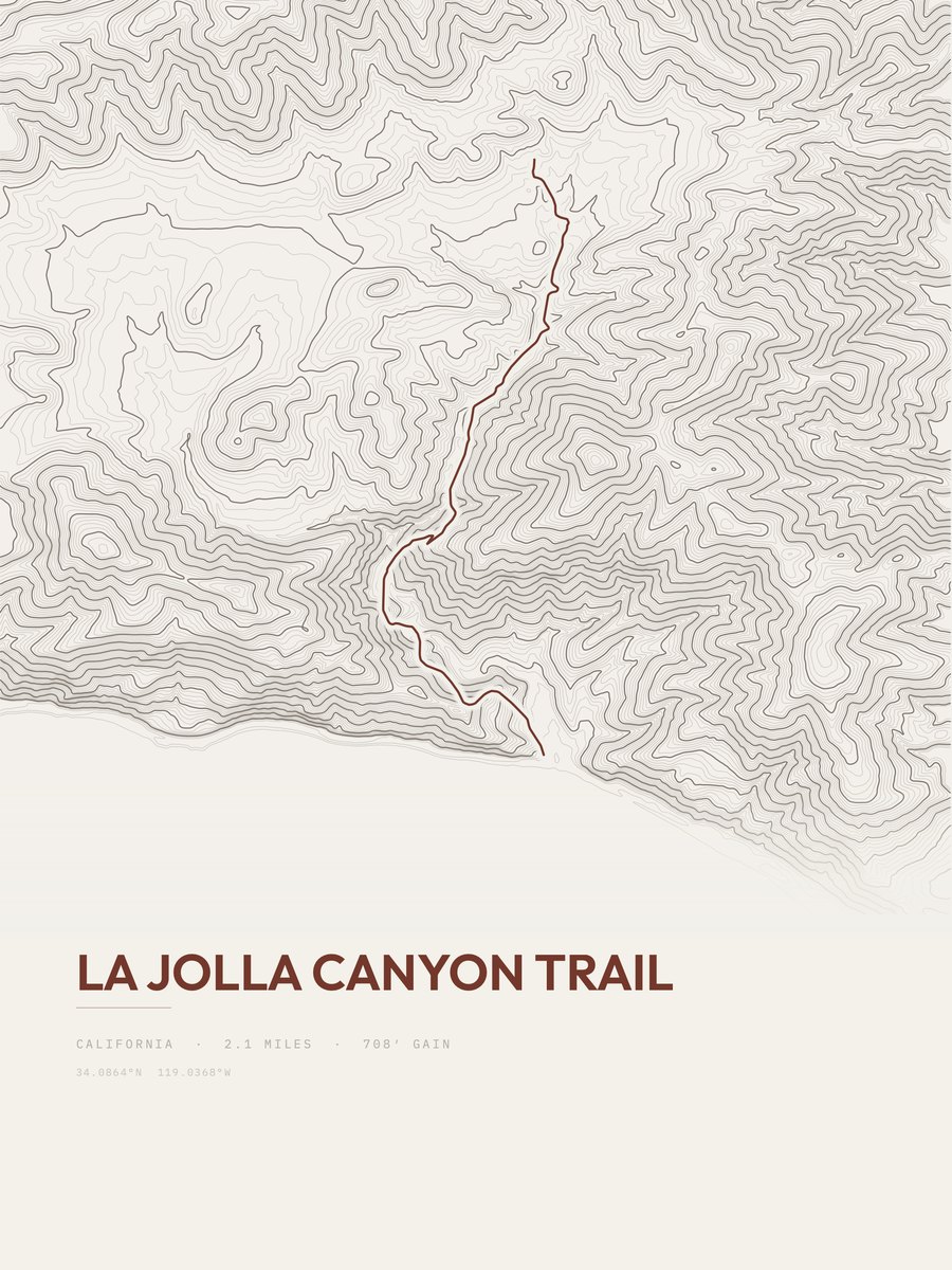 La Jolla Canyon Trail topographic trail print