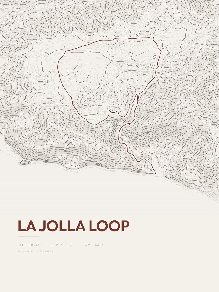 La Jolla Loop topographic trail print
