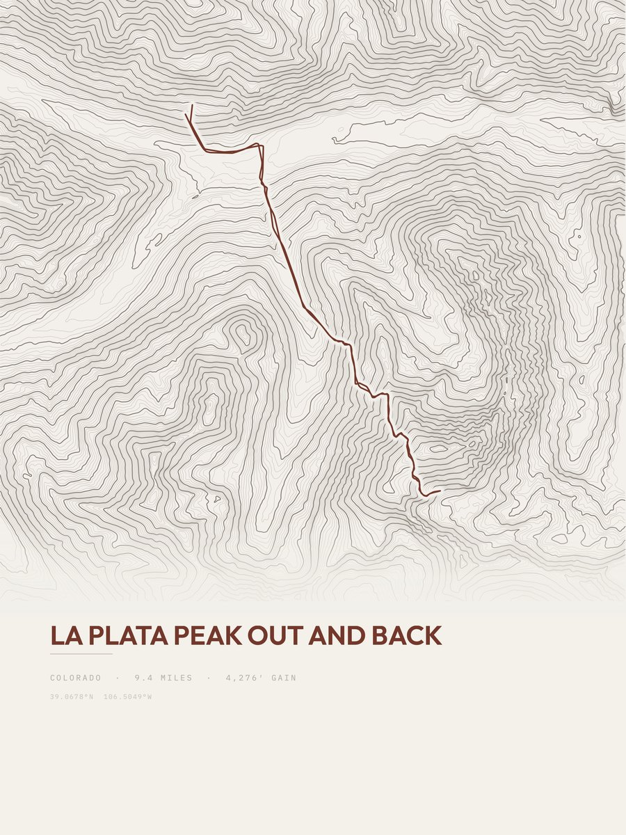 La Plata Peak topographic trail print